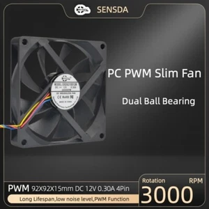 Ultra-Thin Silent DC Brushless Cooling Fan 92x92x15mm with PWM, Dual Ball Fan - Picture 1 of 11