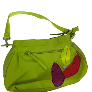Haiku Lime Green Feathers Shoulder Bag Zip Closure - Picture 1 of 7