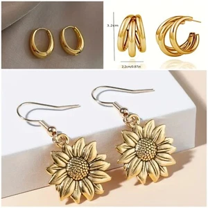 Divertidos Pendientes Chapados en Oro Joyería de Moda 3pr Lote de 3 - Imagen 1 de 12