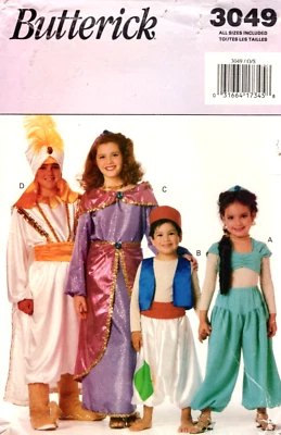 Child's Jasmine Aladdin Genie Costume Butterick Sewing Pattern 3049 S to XL - Image 1 of 2
