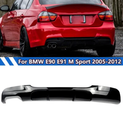 Rear Diffuser Lip For BMW E90 E91 325i 328i 330i M Sport 2005-2013 Gloss Black - Image 1 of 4