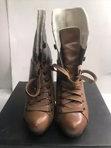 Stylish Women Ankle Boots Round Toe Mid Heels Lace Up Size 7 By Make It Spring - Picture 1 of 7