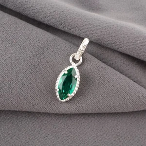 Marquise Genuine Green Emerald 925 Sterling Silver Handmade Womens day Pendant - Picture 1 of 8