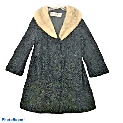 Abrigo de piel de colección años 50 para mujer XL negro cordero persa cuello visón cuerpo completo Connecticut Foto 1 de 4