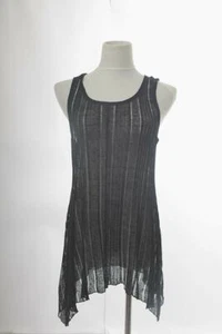 Eileen Fisher Medium Blouse Top Sleeveless Open Weave Stretch Mesh Linen Black - Picture 1 of 8