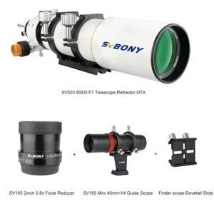 SVBONY SV503 80ED Refractor Telescope SV193 0.8x Focal Reducer SV165 40mm Finder - Afbeelding 1 van 15