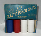 Vintage ACE Interlocking Red White Blue 100 Plastic Stacking Poker Chips USA Box
