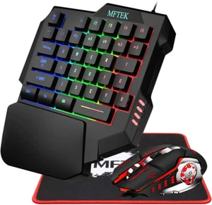 2024 One Hand Gaming Keyboard Mouse & Pad Backlit  Wrist Rest Support, USB Wired - Picture 1 of 7