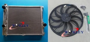 For 1986-1996 BMW E34 525 525i 530 M50 Engine MT Aluminum Radiator &Fan - Picture 1 of 8