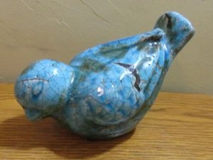 FIGURA DE PÁJARO TURQUESA VERDE AZULADO CERÁMICA ACABADO CREPITANTE - Imagen 1 de 5