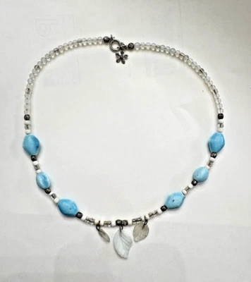 Collar Tribal Beach Bead Surfer Étnico Bohemio Piedra Lunar Vidrio Azul Cerámica Foto 1 de 4