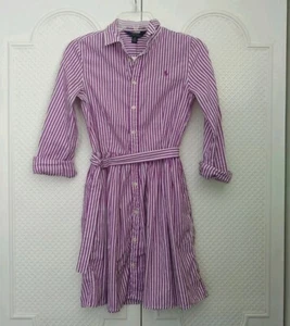 Girls Polo Ralph Lauren purple striped shirt dress size y 16 button up front - Picture 1 of 9