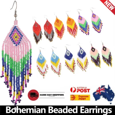 Perlenohrringe Böhmische Mehrfarbige Perlentropfen Handgefertigte Ohrringe N」 / - Bild 1 von 4