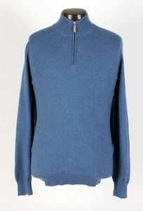 Brunello Cucinelli 100% Cashmere 1/2 Zip Sweater - Blue - 3XL - $1350 Retail - Picture 1 of 19