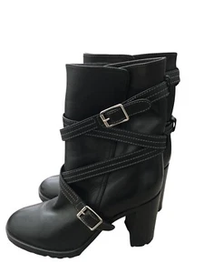 GIANVITO ROSSI Maren Boots 37 / 6 US Black Leather Buckle Heel New without Tags - Bild 1 von 6