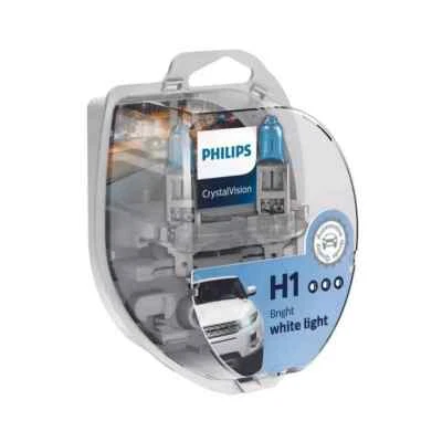 PHILIPS Crystal Vision H1 H4 H7 H11 Bulb Car Globes (Pair) + FREE 2x W5W - Image 1 of 4