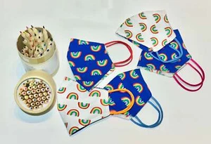 Reversible Dual Coloured RAINBOW Face Mask Children Anti-Microbial UK - Picture 1 of 6