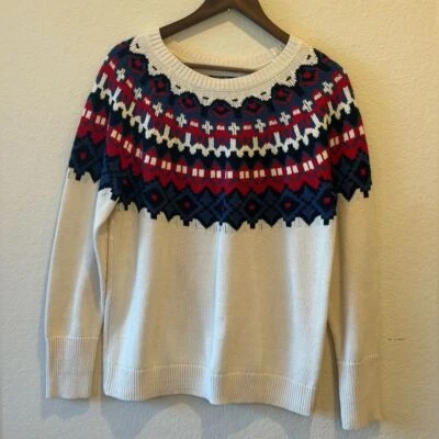 Suéter Chaps Mujer Talla L Fair Isle Tejido Andrea Cuello Barco Manga Larga Grandmacore Foto 1 de 4