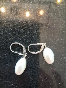 925 Silver LUC Dangling Post/Stud Earrings Cultured Pearl Cottage Core Romantic - Picture 1 of 7