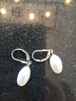 925  Silver LUC Dangling Post/Stud Earrings Cultured Pearl Cottage Core Romantic - Image 1 of 4