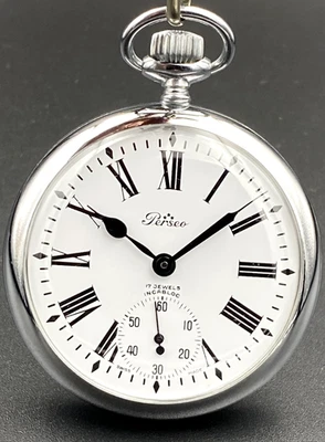 🇨🇭 SWISS PERSEO Pocket Watch Vintage Railroad FS Train Conductor Unitas 6497 M - Image 1 of 4