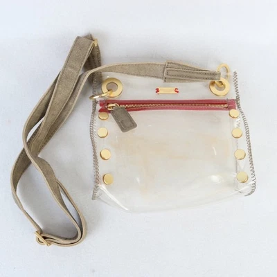 HAMMIT LOS ANGELES CLEAR VINYL GROMMET LEATHER STRAP SHOULDER BAG ~8” X 8” 2020 - Image 1 of 4