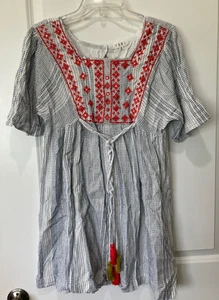 THML besticktes Etuikleid M blau weiß Babydoll Boho Festival hauchdünn - Bild 1 von 7