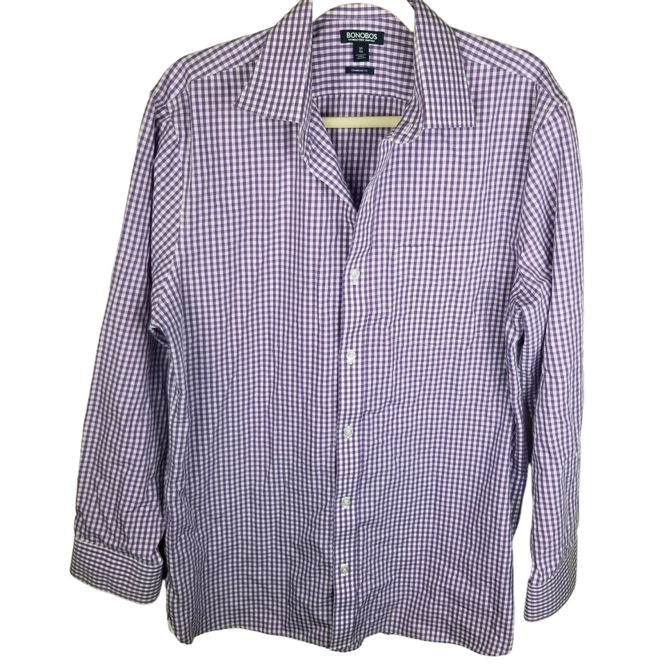 Camisa de vestir Bonobos Camisa de guinga Hombres 34/16 Camisa con botones Hombres Camisa informal  Foto 1 de 4