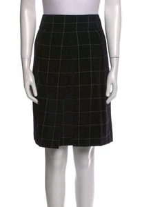 Akris Punto 100% Wool Black Windowpane Plaid Pleated Skirt Size 14 - Picture 1 of 7