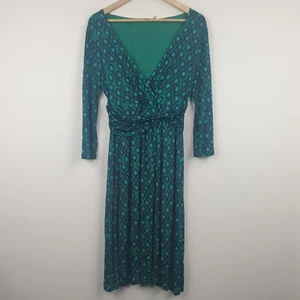 Boden Dress Womens UK 12L Teal Green Jersey Geometric Faux Wrap V-Neck Casual - Picture 1 of 21