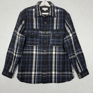 Wallace & Barnes Shirt Jacket Men's Large Wool Blend Flannel Blue Black Plaid - Picture 1 of 9