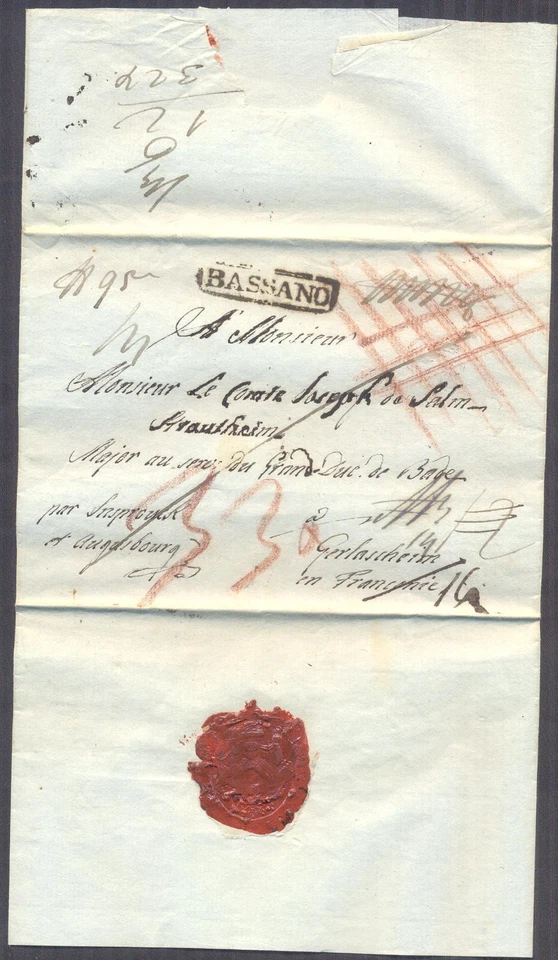 1830 Rare Prestamp registered Cover BASSANO to GERMANY Baden !!NO SHIP TO USA - Image 1 of 1