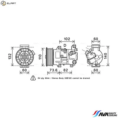 COMPRESSOR AIR CONDITIONING TOAK683 FOR TOYOTA COROLLA/iM/QUEST/ALTIS VERSO 2.2L - Image 1 of 4
