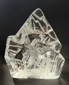Bergdala J Johansson Eisberg Wikingerschiff Drachenbogen Kristall Briefbeschwerer Schweden - Bild 1 von 12