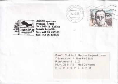 SA29a Slovakia, Kosice, Agath Co. 1996 to Netherlands, Marketing Director, cover - Image 1 of 2