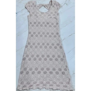 Mini Vestido Free People Encaje Floral Lazo Espalda Manga Gorra Rosa Beige Rubor Pequeño - Imagen 1 de 9