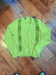 60s-70s Bright Green Cardigan - Picture 1 of 1