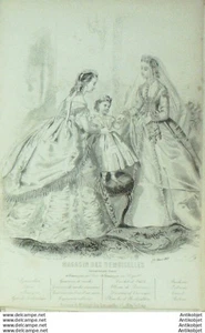 Gravure Mode Magasin Demoiselles 1865 # 3 (aquarellee Old Fashion plate) - Picture 1 of 1