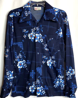 Vintage Kings Road Sears Mens Store Long Sleeve Blue Hawaiian Shirt Medium - Image 1 of 4