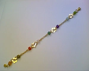 "14 kt. GELBGOLD ARMBAND AUSGEFALLENE MULTI HALBEDELSTEINE (7 Zoll) / - Bild 1 von 4