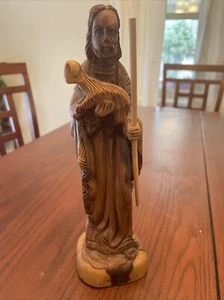 Krippe Hirte mit Lamm Figur handgeschnitzt Holz 11" Holzstatue - Bild 1 von 6