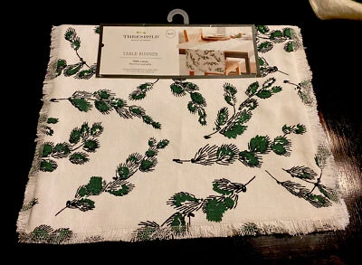 Christmas 14"x72" Nordic Pine Table Runner GREEN/WHITE Christmas NWT Dining Room - Image 1 of 4