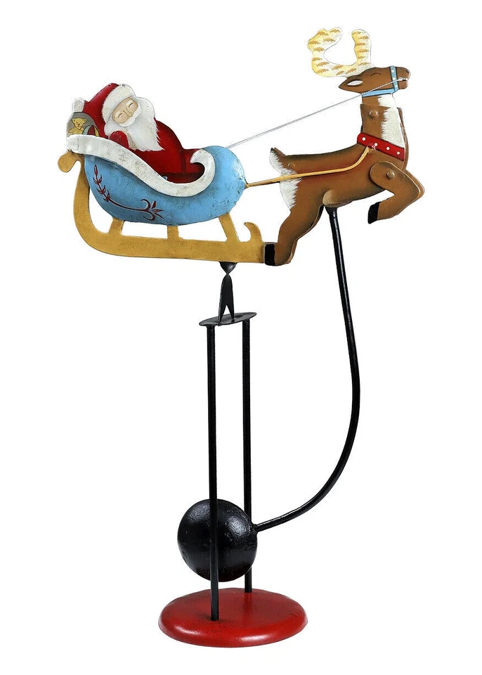 Santa Sleigh Christmas Sky Hook Teeter Totter 20" Tin Balance Folk Art Toy New - Image 1 of 1
