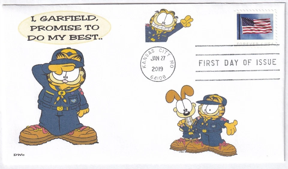GARFIELD  CUB SCOUT - BOY SCOUT PROMISE   BSA   FDC- DWc CACHET - Image 1 of 1