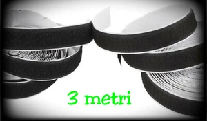 3 METRI VELCRO ADESIVO da 2 cm completo maschio+femmina NERO - hook and loop - Foto 1 di 1