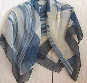 NWOT Warma Italy Blue White Multi Shawl Scarf Square Polyester Large 42x42 in - Picture 1 of 9