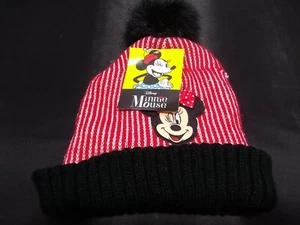 Disney Girls Red Sparkle Minnie Mouse Knit Pom Beanie Stocking Cap Hat - Picture 1 of 3