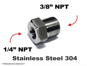 1/4" NPT Female to 3/8" NPT Male Stainless Sensor Adaptor Fittings Conversion - Picture 1 of 5