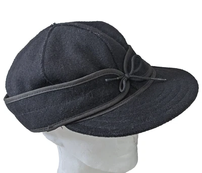 Gorra Stormy Kromer 7 5/8 Mezcla de Lana Negra Corbata Frontal Oreja Franela Forrada EE. UU. Foto 1 de 4