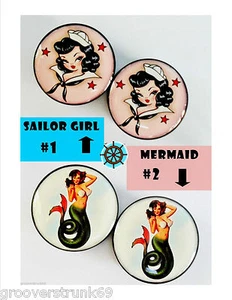 Vintage Tattoo Pinup Mermaid Sailor Girl Flesh Tunnels Unisex Stretchers Plugs - Picture 1 of 7